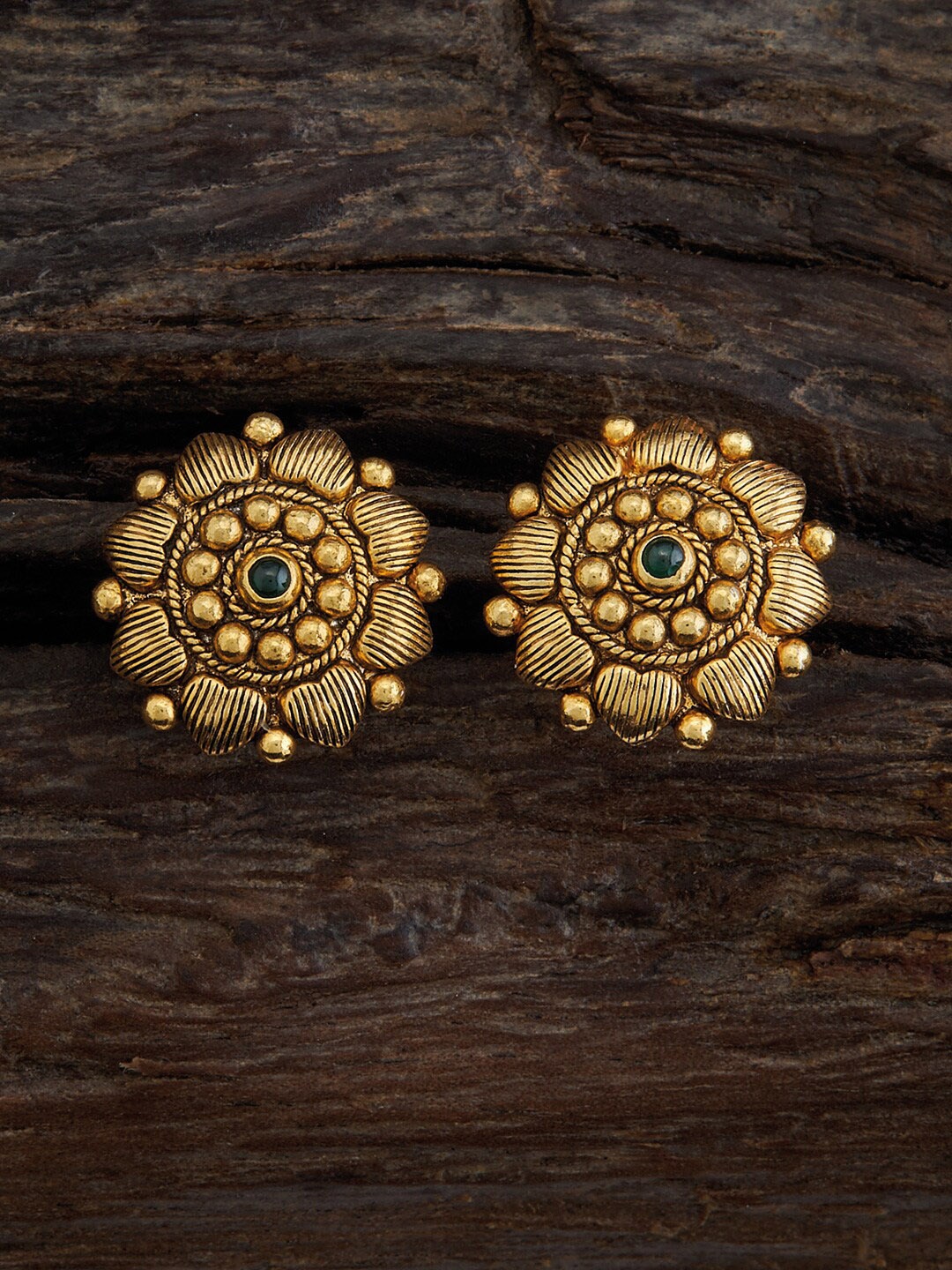 

Kushal's Fashion Jewellery Gold-Plated Circular Studs Earrings, Green