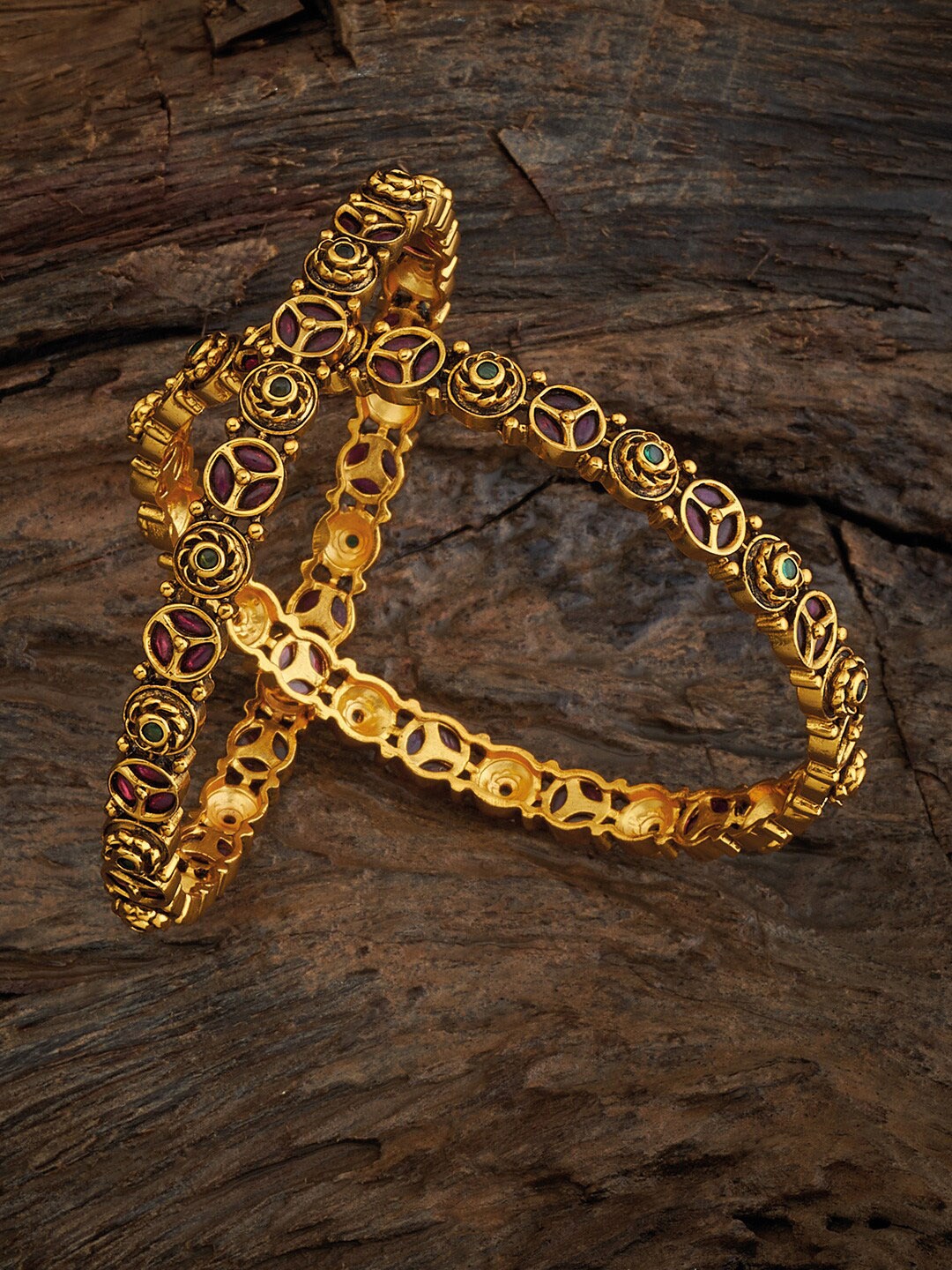 

Kushal's Fashion Jewellery Set Of 2 Gold-Plated Antique Bangles