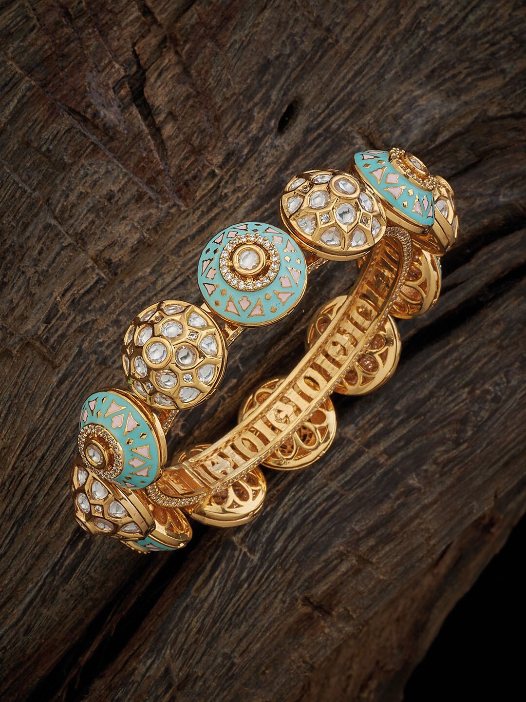 

Kushal's Fashion Jewellery Kundan-Studded & Antique Bangle, Gold