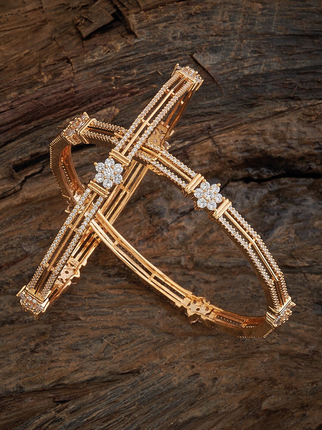 

Kushal's Fashion Jewellery Set Of 2 Gold-Plated Zircon-Studded Bangles