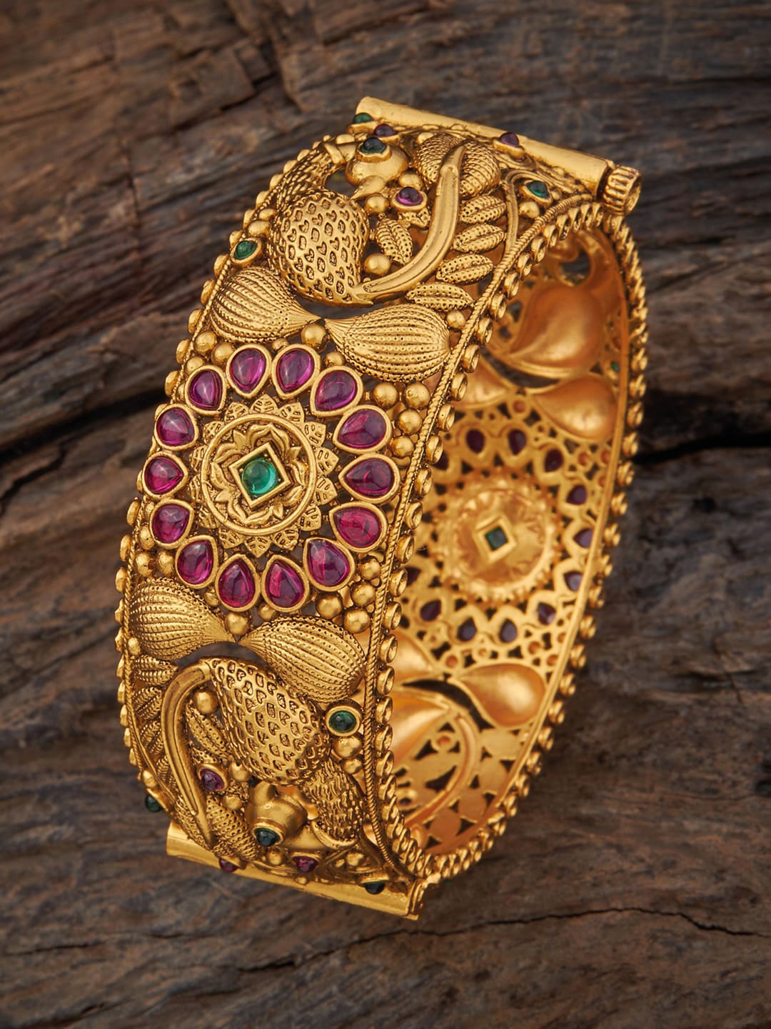 

Kushal's Fashion Jewellery Gold-Plated Ethnic Antique Artificial Stones Kada Bangle