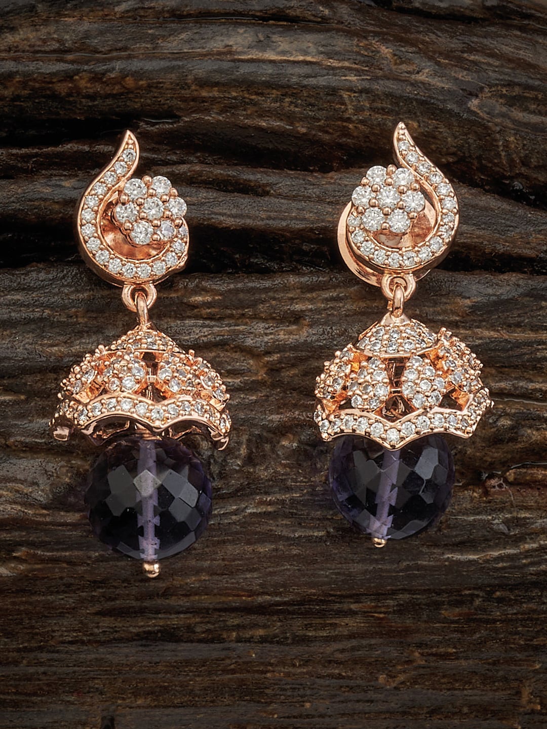 

Kushal's Fashion Jewellery Rose Gold-Plated Cubic Zirconia Dome Shaped Jhumkas, Lavender