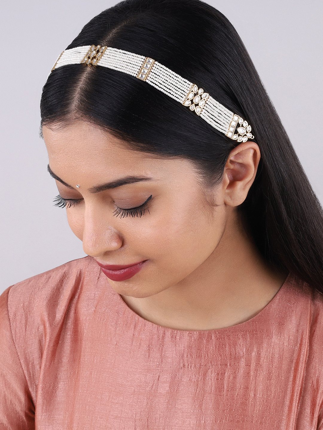 

Kushal's Fashion Jewellery Copper Gold-Plated Kundan-Studded & Beaded Sheeshphool