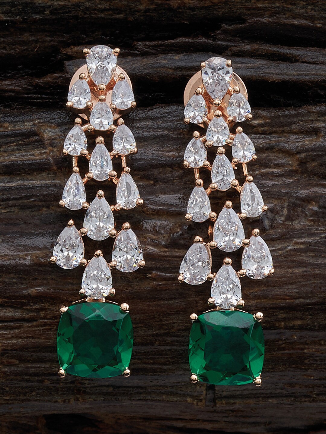 

Kushal's Fashion Jewellery Rose Gold-Plated Cubic Zirconia Contemporary Drop Earrings, Green