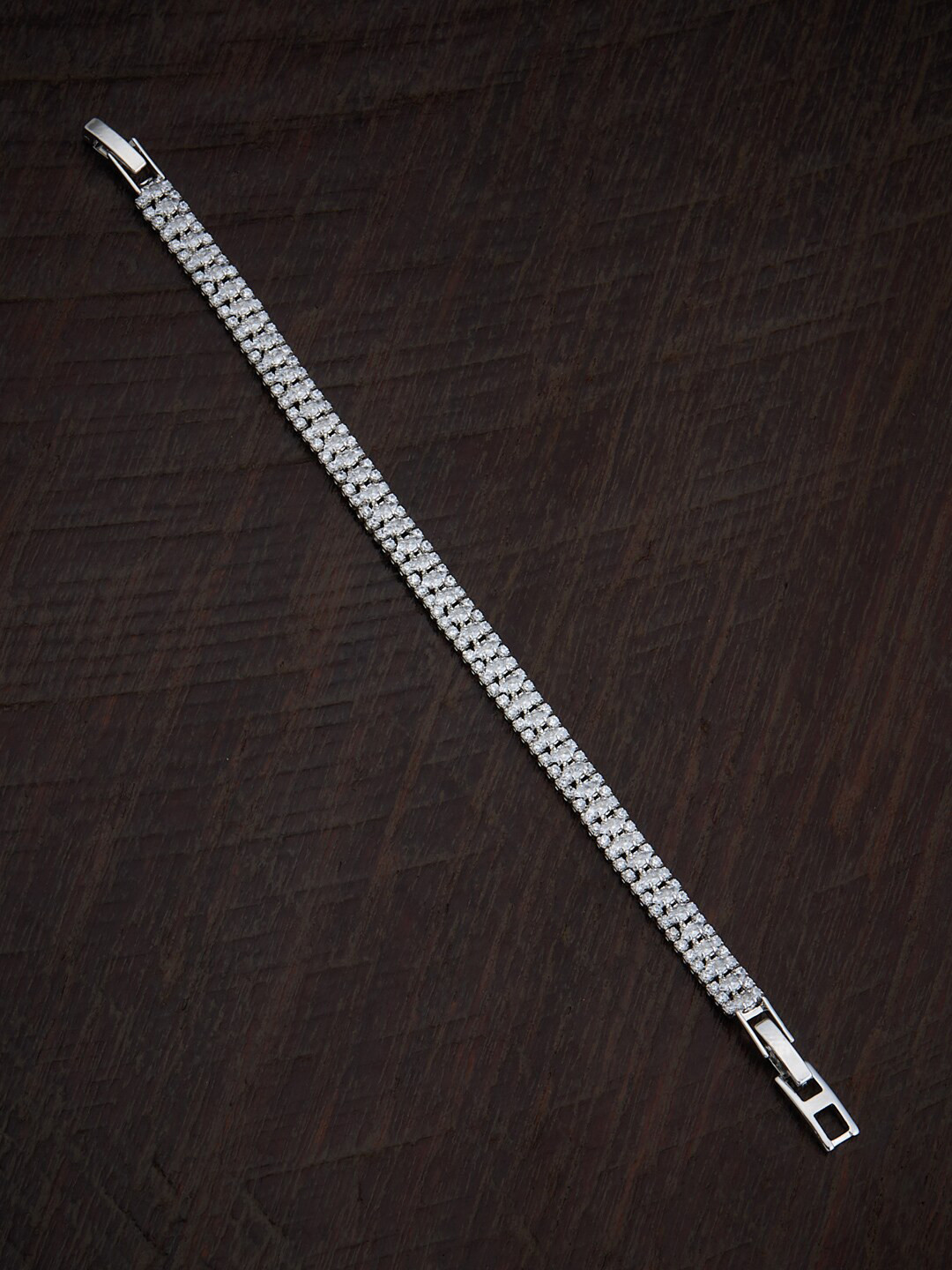 

Kushal's Fashion Jewellery Women Metal Rhodium-Plated Cubic Zirconia Wraparound Bracelet, Silver