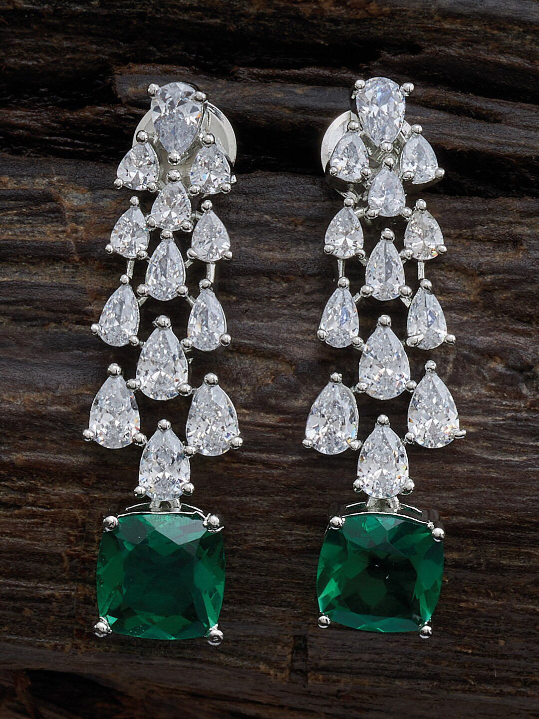 

Kushal's Fashion Jewellery Rhodium-Plated Teardrop Shaped Drop Earrings, Silver
