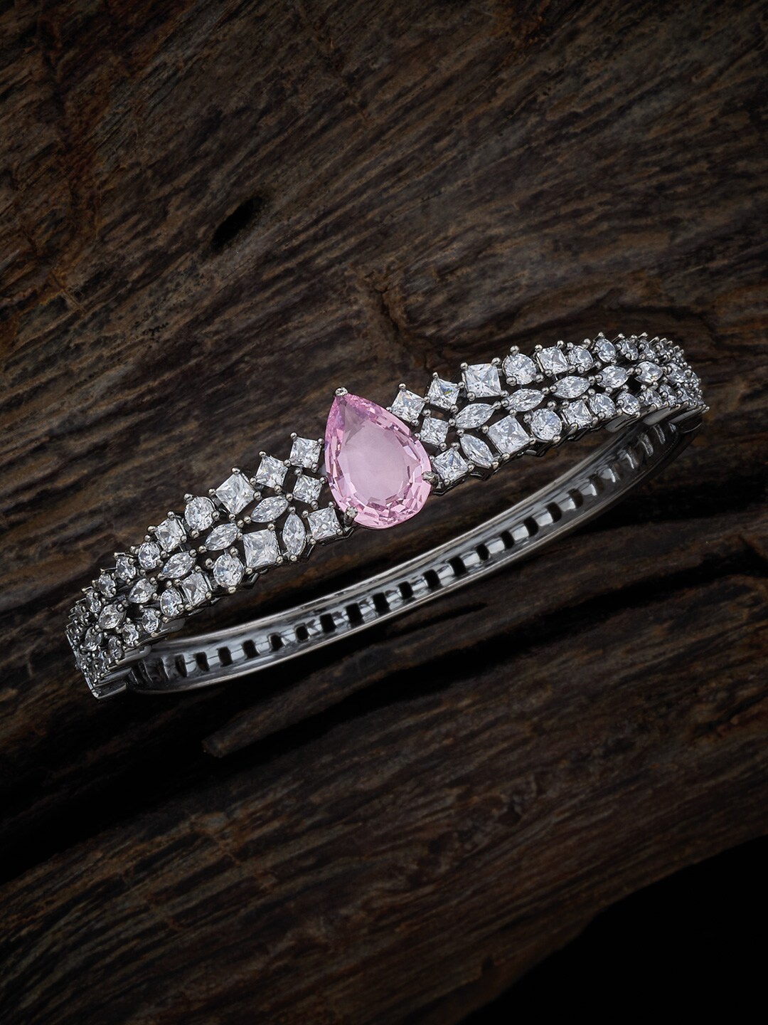 

Kushal's Fashion Jewellery Rhodium-Plated Cubic Zirconia Kada, Silver