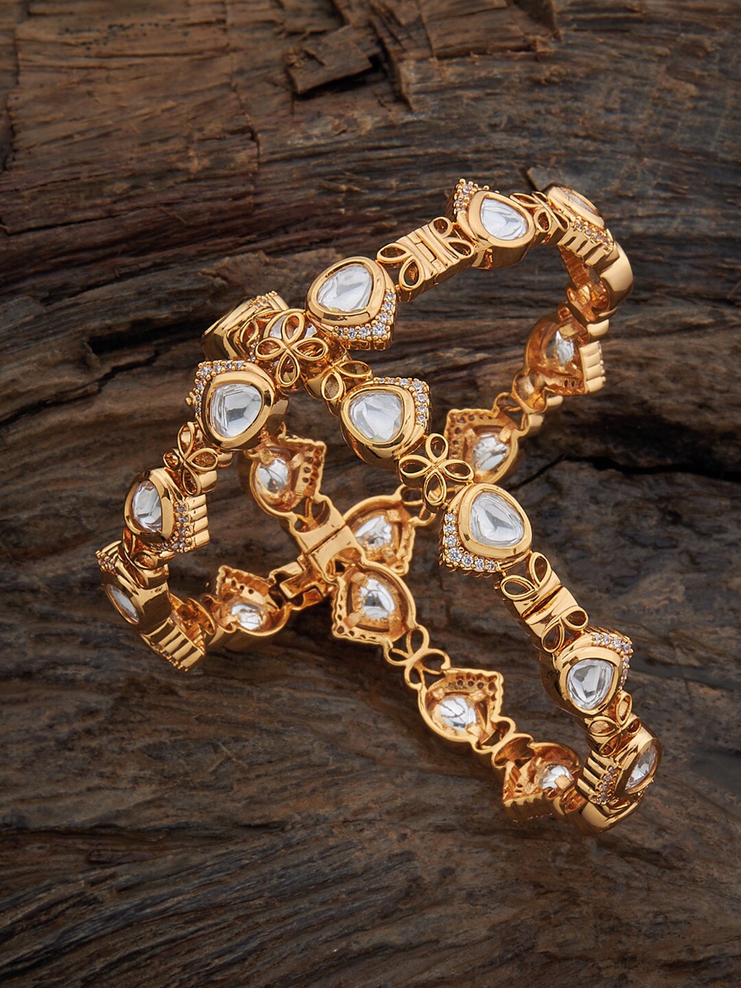 

Kushal's Fashion Jewellery Set Of 2 Kundan Studded Bangles, Gold