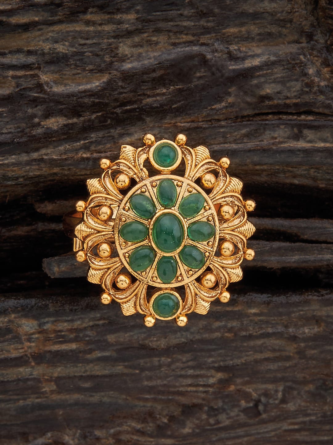 

Kushal's Fashion Jewellery Gold-Plated Artificial Stones Studded Adjustable Finger Ring