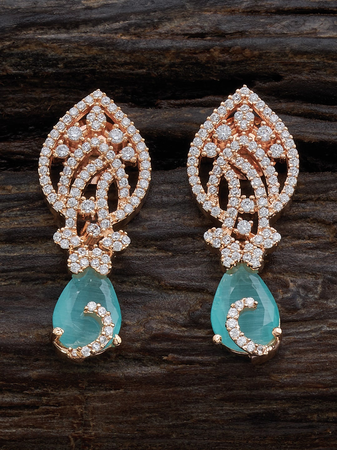 

Kushal's Fashion Jewellery Rose Gold-Plated Cubic Zirconia Studded Drop Earrings