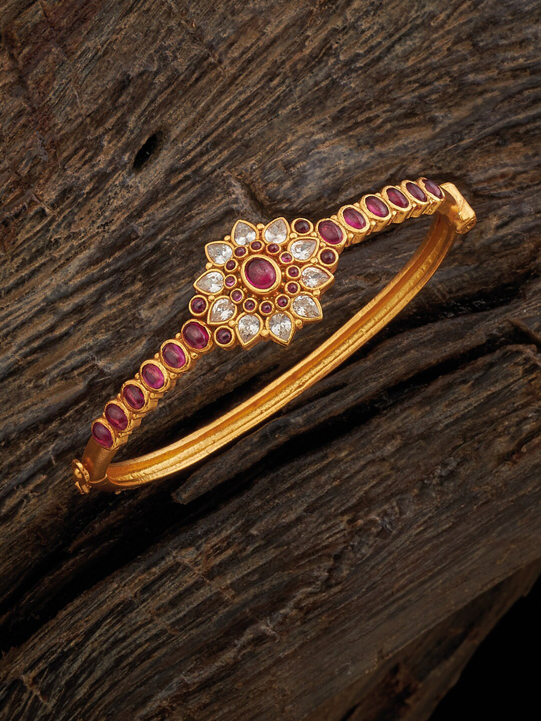

Kushal's Fashion Jewellery 92.5 Pure Silver Gold-Plated Temple Kada Bracelet