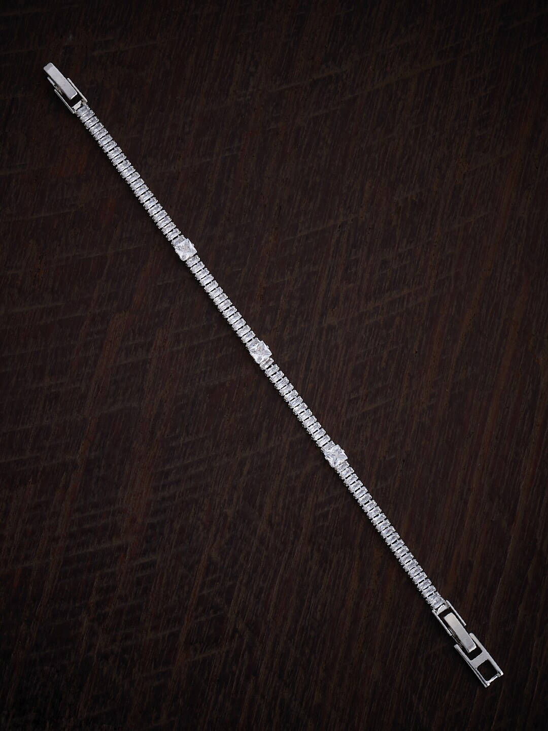 

Kushal's Fashion Jewellery Cubic Zirconia Rhodium-Plated Wraparound Bracelet, Silver