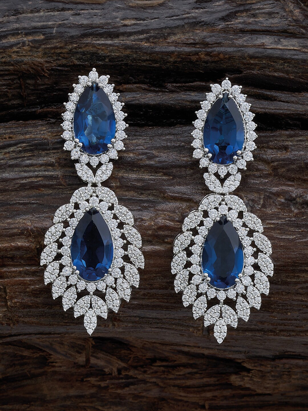 

Kushal's Fashion Jewellery Rhodium-Plated Cubic Zirconia-Studded Drop Earrings, Blue