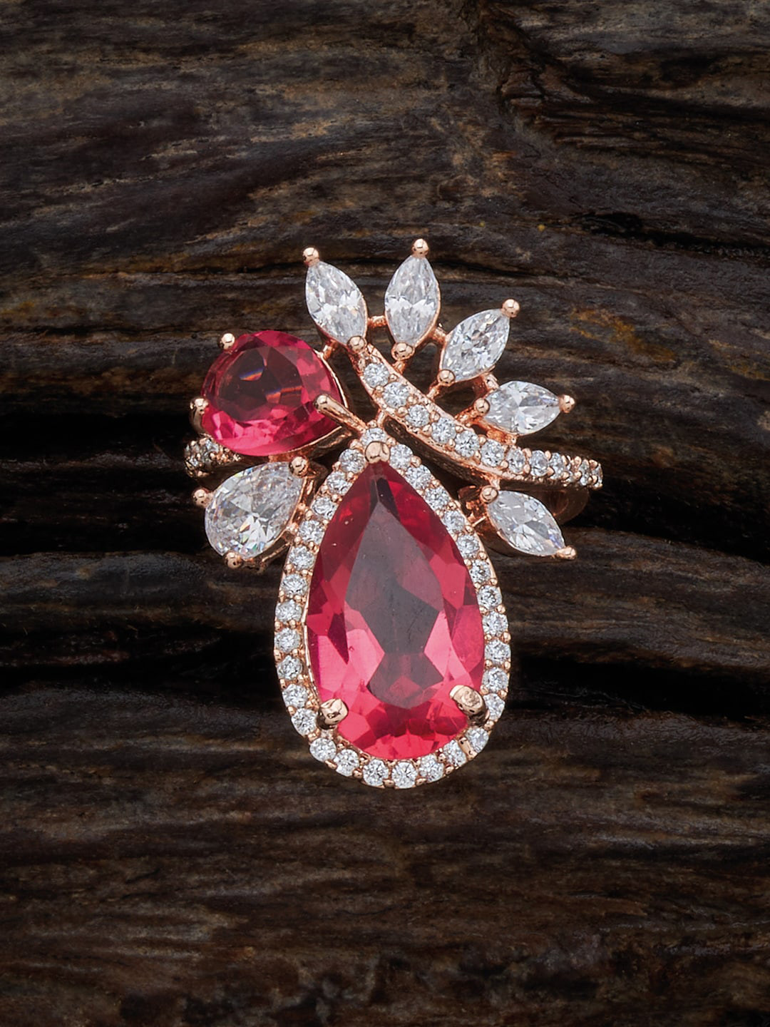 

Kushal's Fashion Jewellery Rose Gold Plated Cubic Zirconia-Studded Adjustable Finger Ring