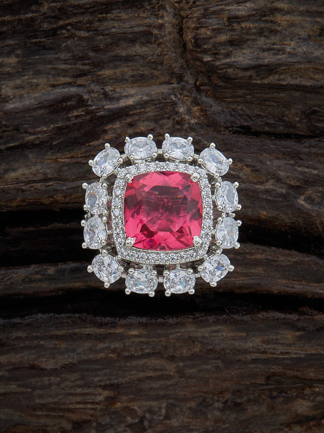 

Kushal's Fashion Jewellery Rhodium-Plated Zircon Studded Ring, Silver