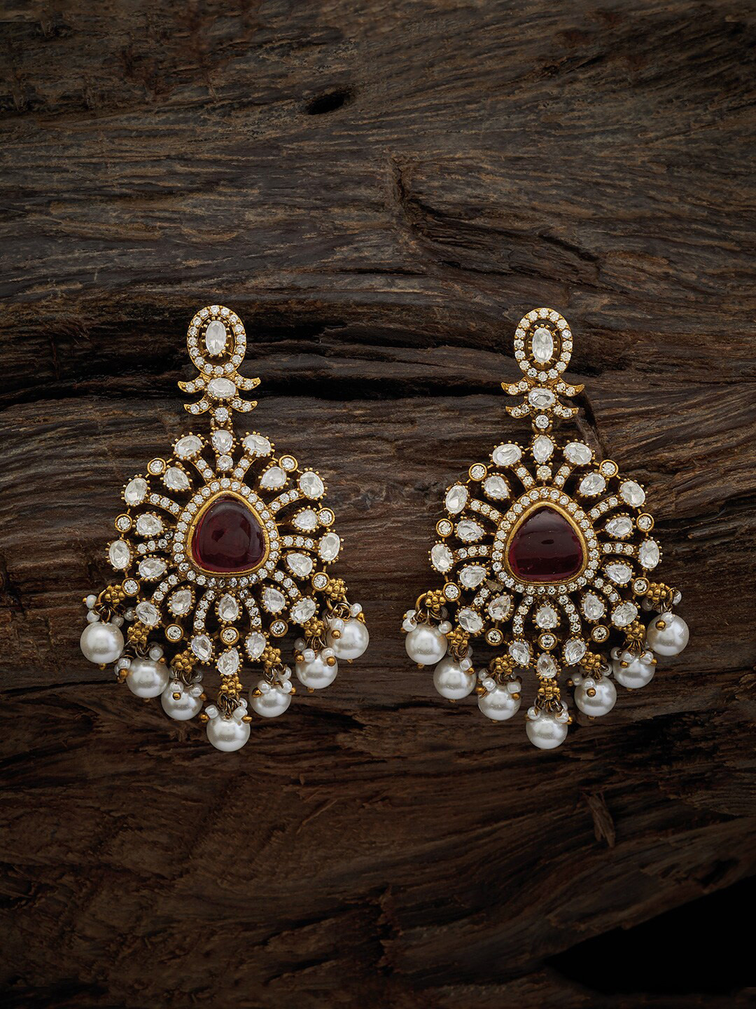 

Kushal's Fashion Jewellery Rhodium-Plated CZ Studded Contemporary Drop Earrings, Gold