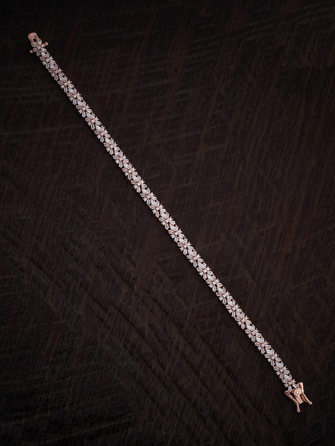 

Kushal's Fashion Jewellery White Cubic Zirconia Rhodium-Plated Wraparound Bracelet, Rose gold