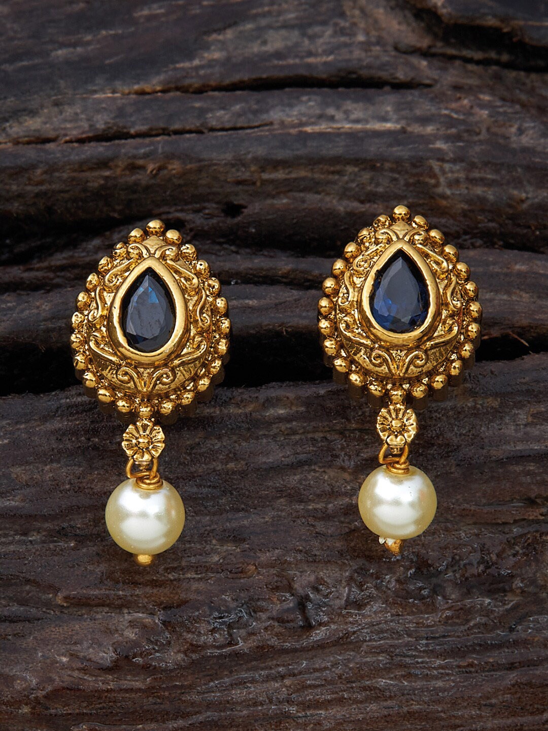 

Kushal's Fashion Jewellery Gold-Plated Beads-Studded Teardrop Shaped Drop Earrings