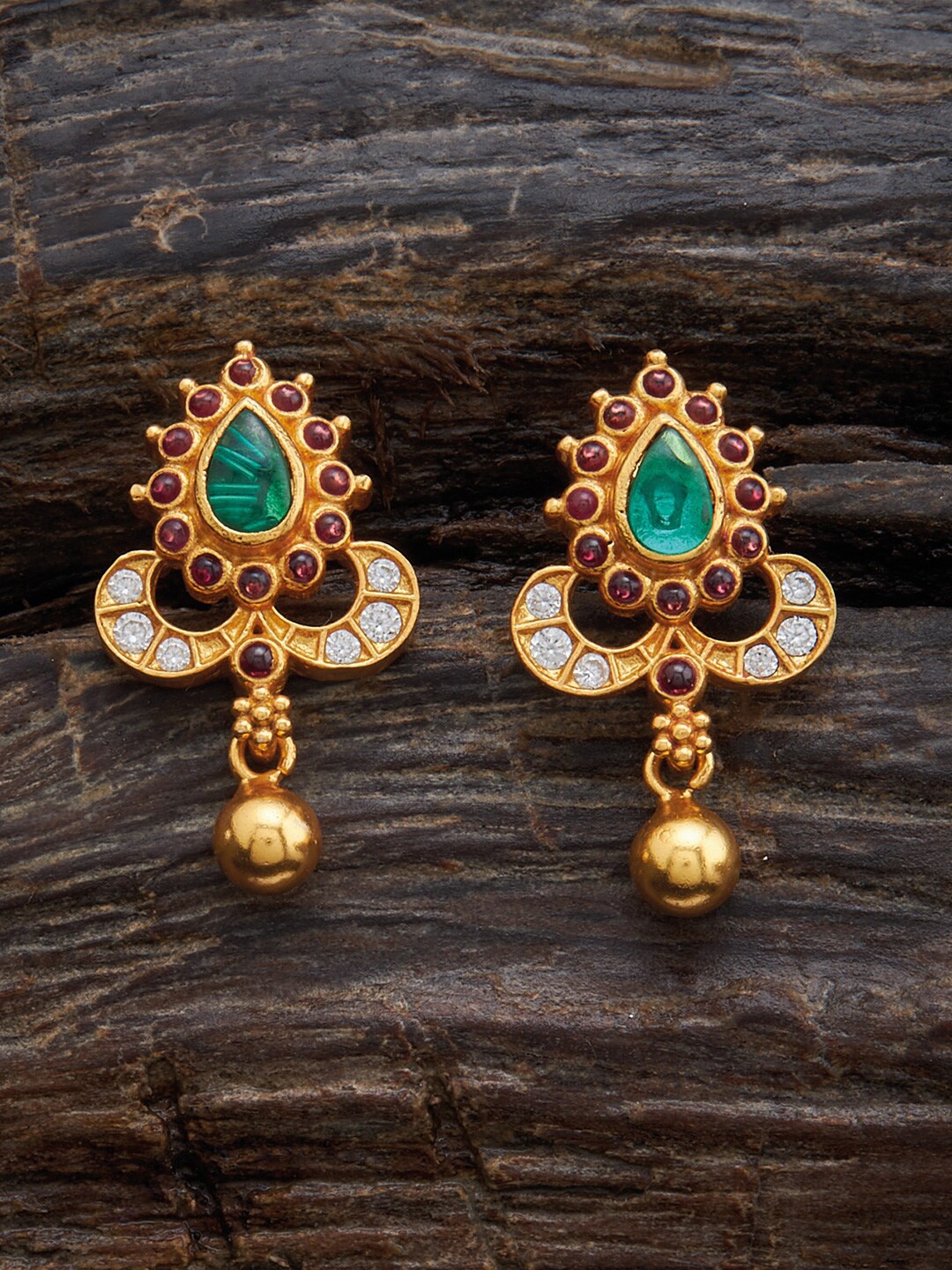 

Kushal's Fashion Jewellery Gold-Plated Beads-Studded Circular Drop Earrings