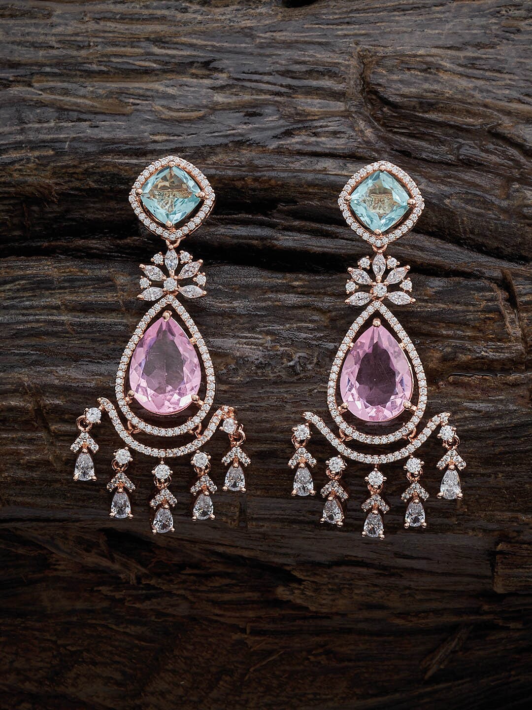 

Kushal's Fashion Jewellery Rose Gold-Plated Cz-Studded Contemporary Drop Earrings
