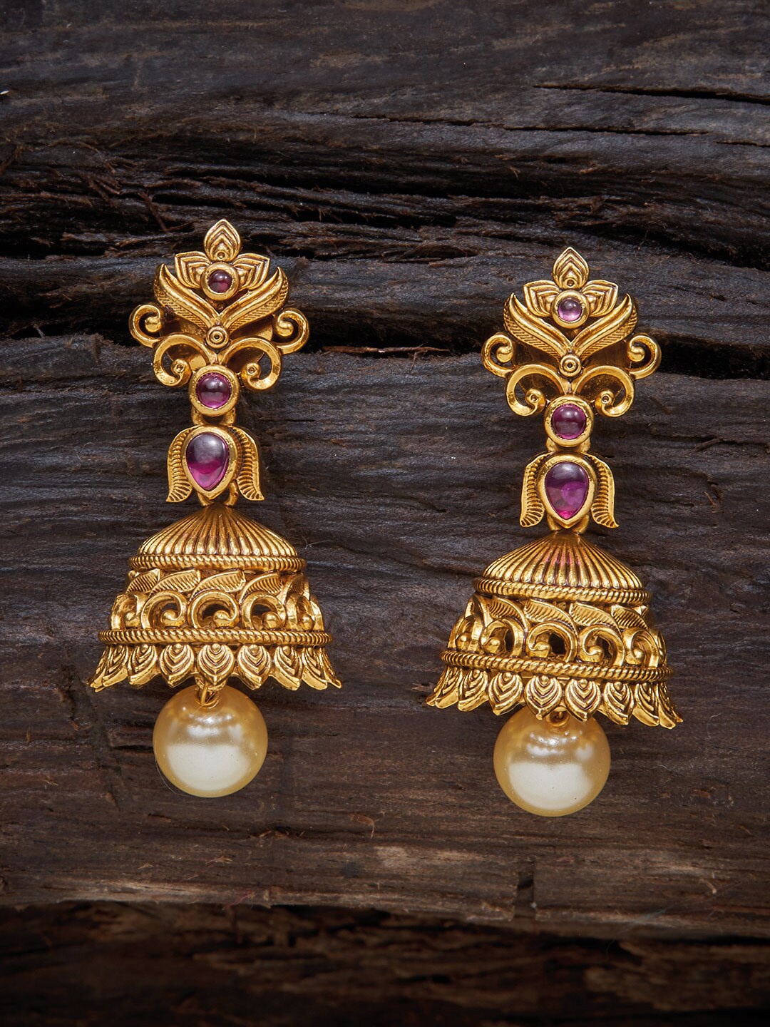 

Kushal's Fashion Jewellery Gold-Plated Dome Shaped Jhumkas