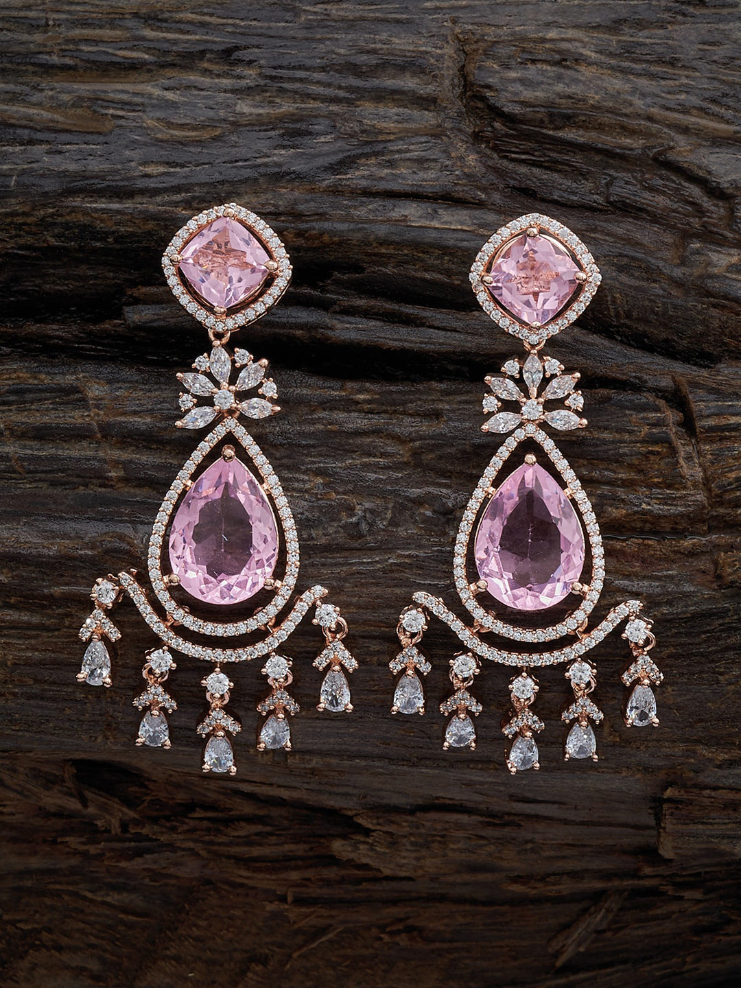 

Kushal's Fashion Jewellery Rose Gold-Plated CZ-Studded Contemporary Drop Earrings