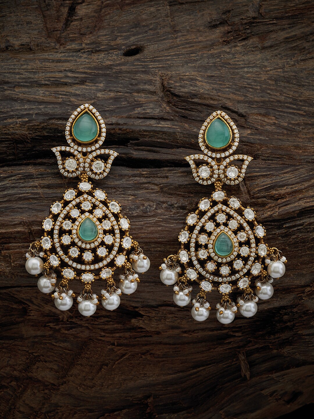 

Kushal's Fashion Jewellery Rhodium-Plated CZ-Studded Contemporary Drop Earrings, Silver