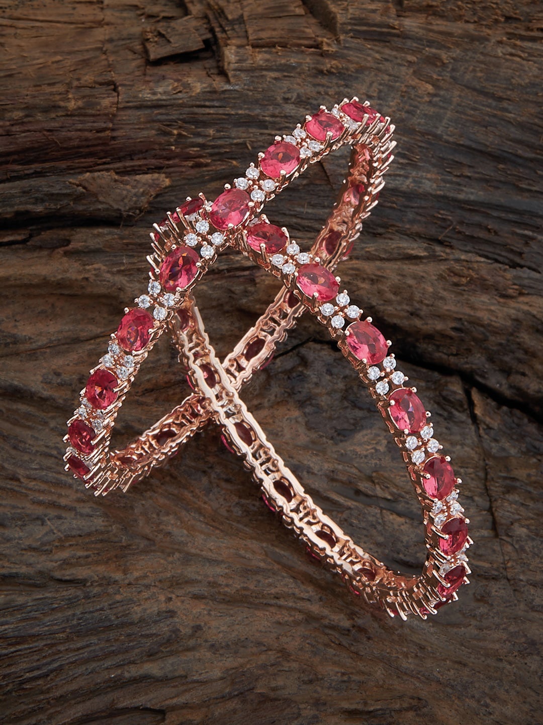

Kushal's Fashion Jewellery Set Of 2 Rose Gold Plated & Zircon Studded Bangle, Red