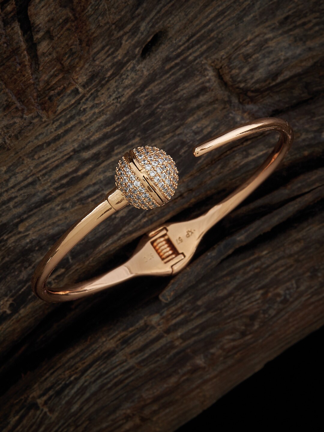 

Kushal's Fashion Jewellery Rhodium-Plated Cubic Zirconia Kada Bracelet, Gold
