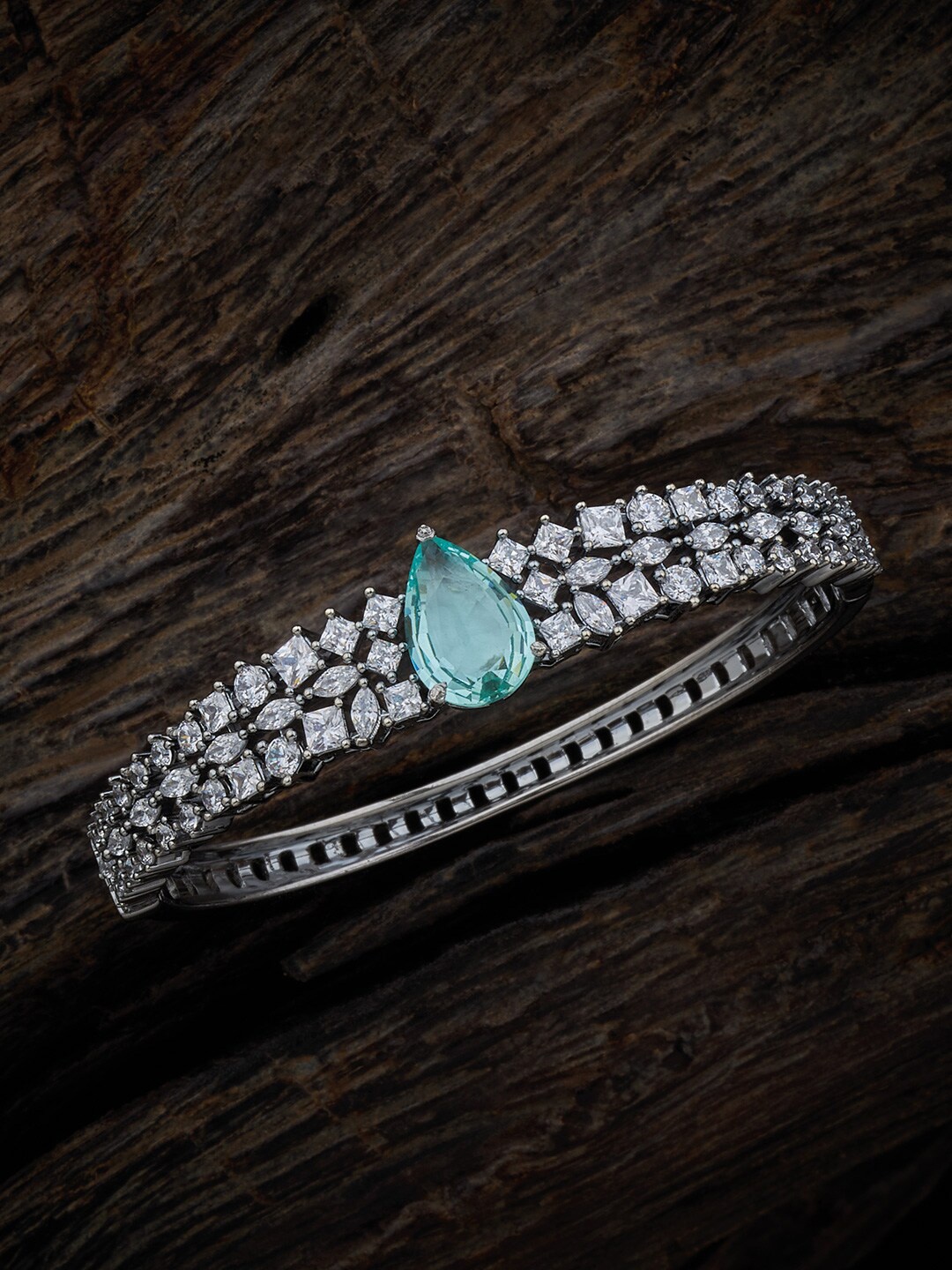 

Kushal's Fashion Jewellery Rhodium-Plated Cubic Zirconia Kada Bracelet, Silver