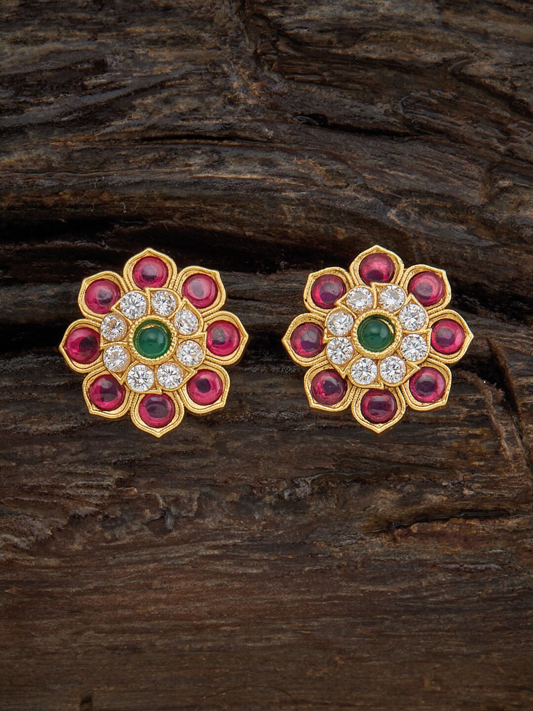 

Kushal's Fashion Jewellery Gold-Plated Floral Studs Earrings, Red
