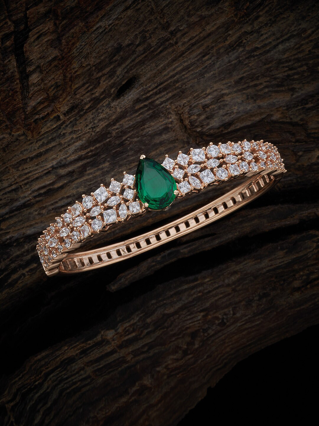 

Kushal's Fashion Jewellery Rhodium-Plated Cubic Zirconia Kada Bracelet, Rose gold