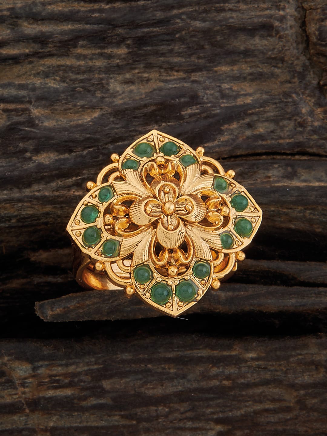 

Kushal's Fashion Jewellery Gold Plated Adjustable Finger Ring, Green