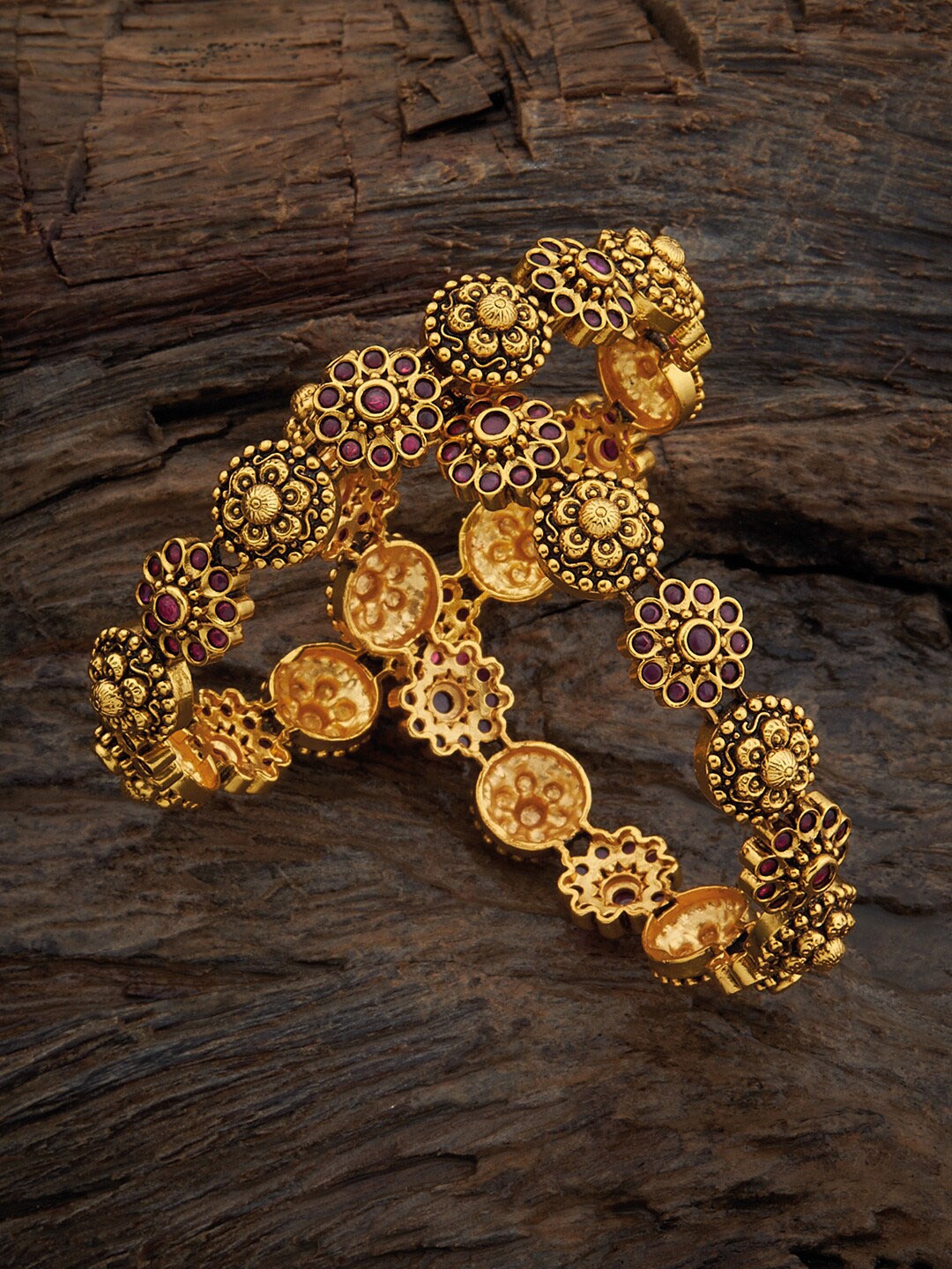 

Kushal's Fashion Jewellery Set Of 2 Gold Plated Ethnic Antique Bangles