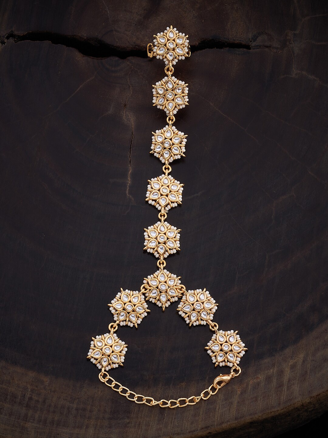 

Kushal's Fashion Jewellery Kundan Ring Bracelet, Gold
