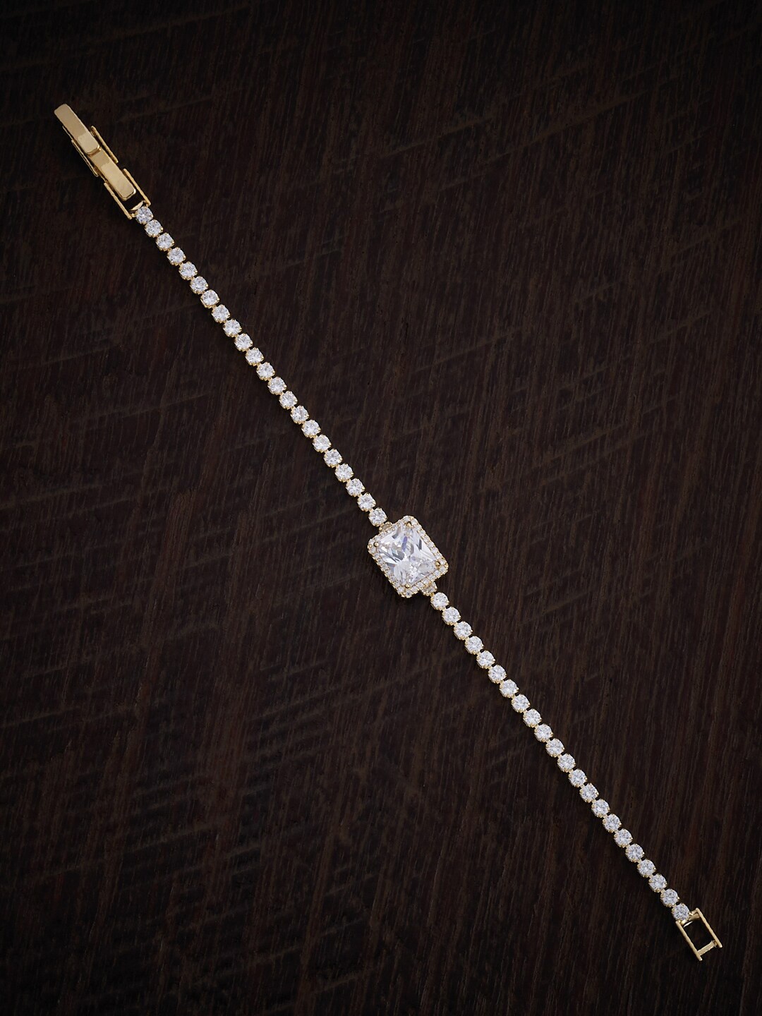 

Kushal's Fashion Jewellery Cubic Zirconia Rhodium-Plated Wraparound Bracelet, Gold