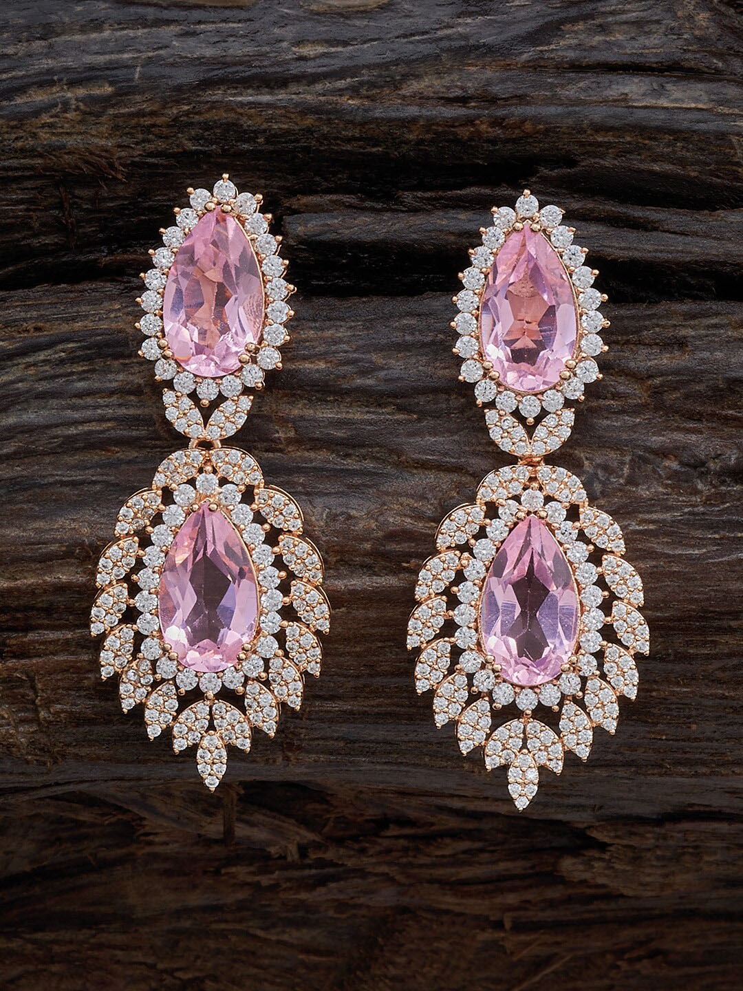 

Kushal's Fashion Jewellery Rose Gold-Plated CZ Stone Studded Contemporary Drop Earrings