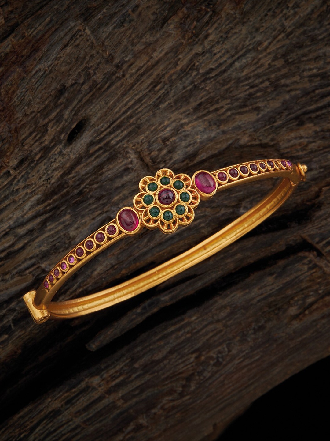 

Kushal's Fashion Jewellery 92.5 Pure Silver Temple Gold Plated Ruby Studded Kada Bracelet