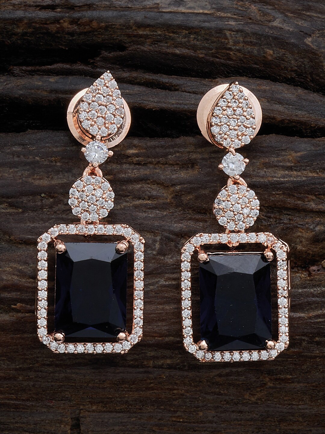 

Kushal's Fashion Jewellery Rose Gold Plated Cubic Zirconia Studded Drop Earrings