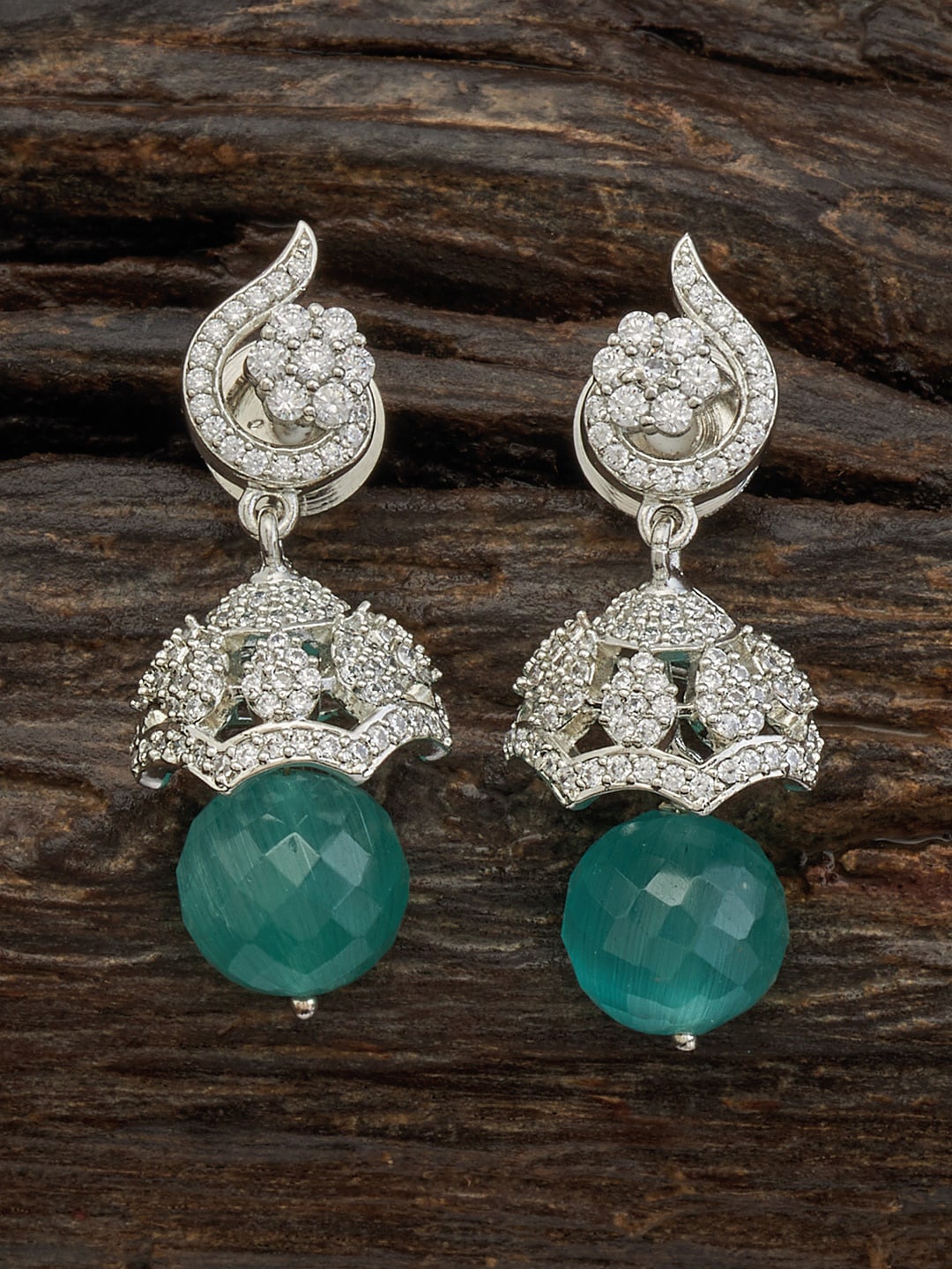 

Kushal's Fashion Jewellery Rhodium Plated Dome Shaped Drop Earrings, Silver
