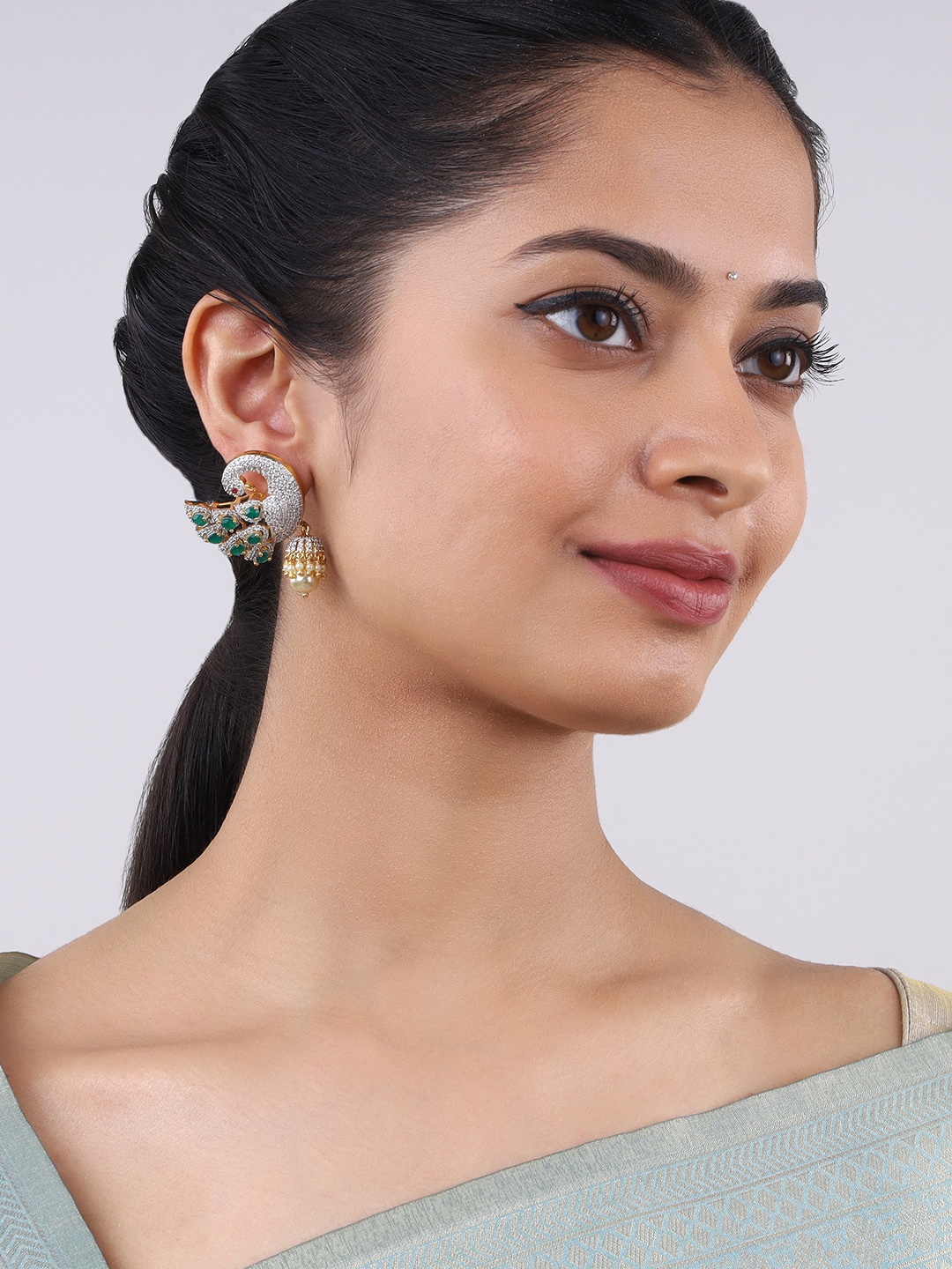 

Kushal's Fashion Jewellery 92.5 Pure Silver Rhodium Plated Dome Shaped Studs Earrings, Gold