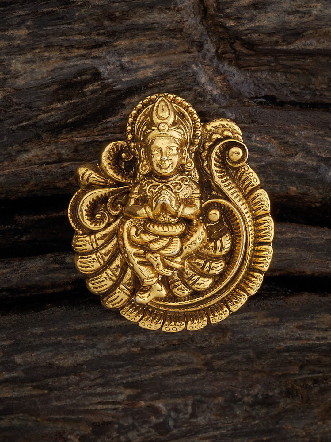 

Kushal's Fashion Jewellery 92.5 Pure Silver Gold-Plated Ethnic Temple Finger Ring