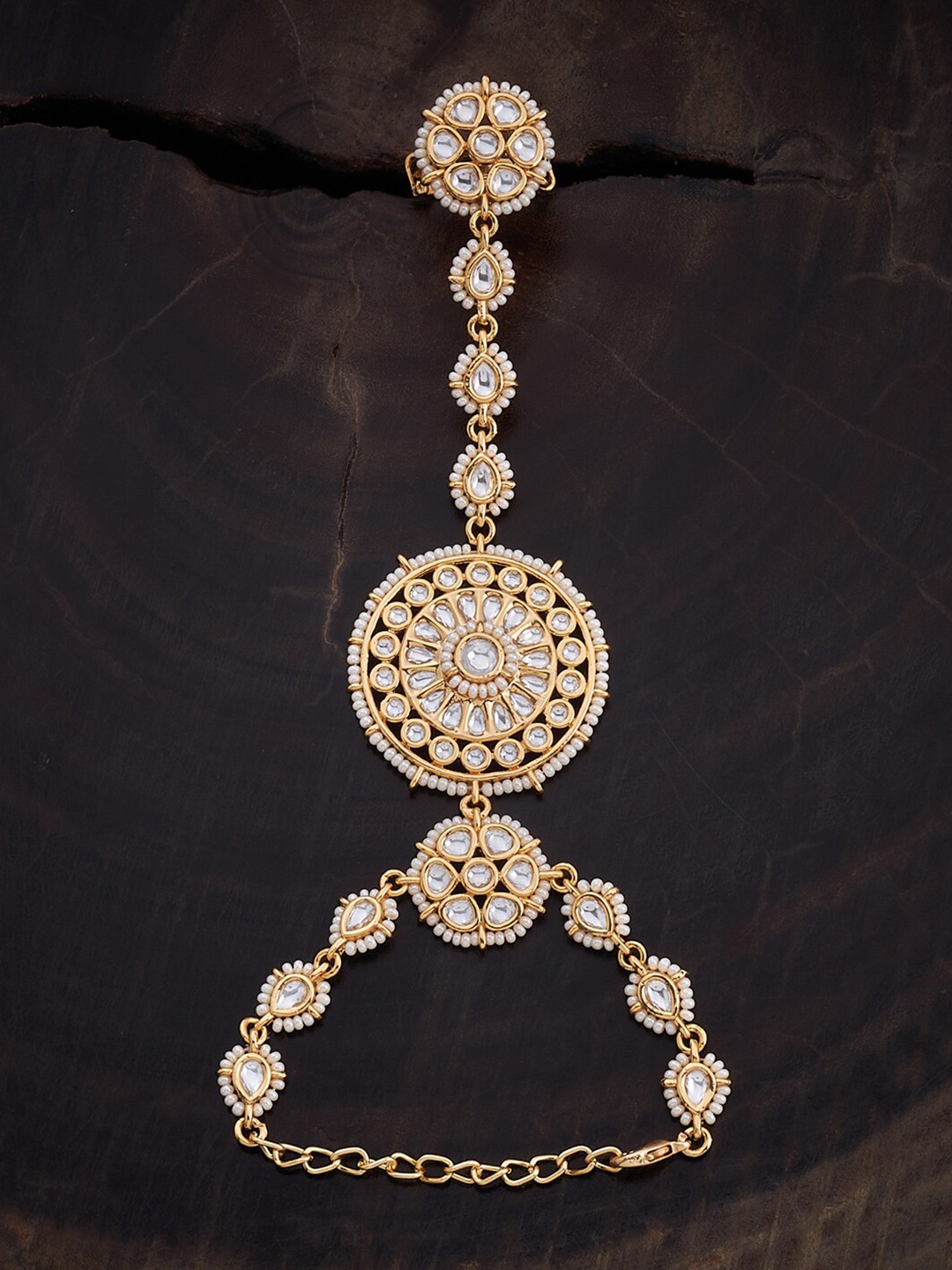 

Kushal's Fashion Jewellery Kundan Studded Ring Bracelet, Gold