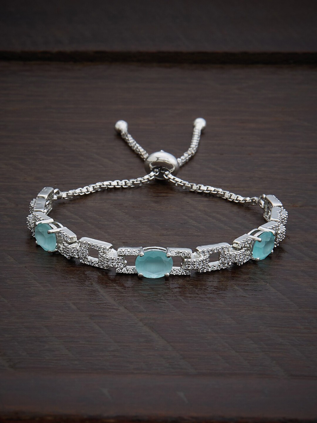 

Kushal's Fashion Jewellery Rhodium-Plated Cubic Zirconia Studded Wraparound Bracelet, Silver