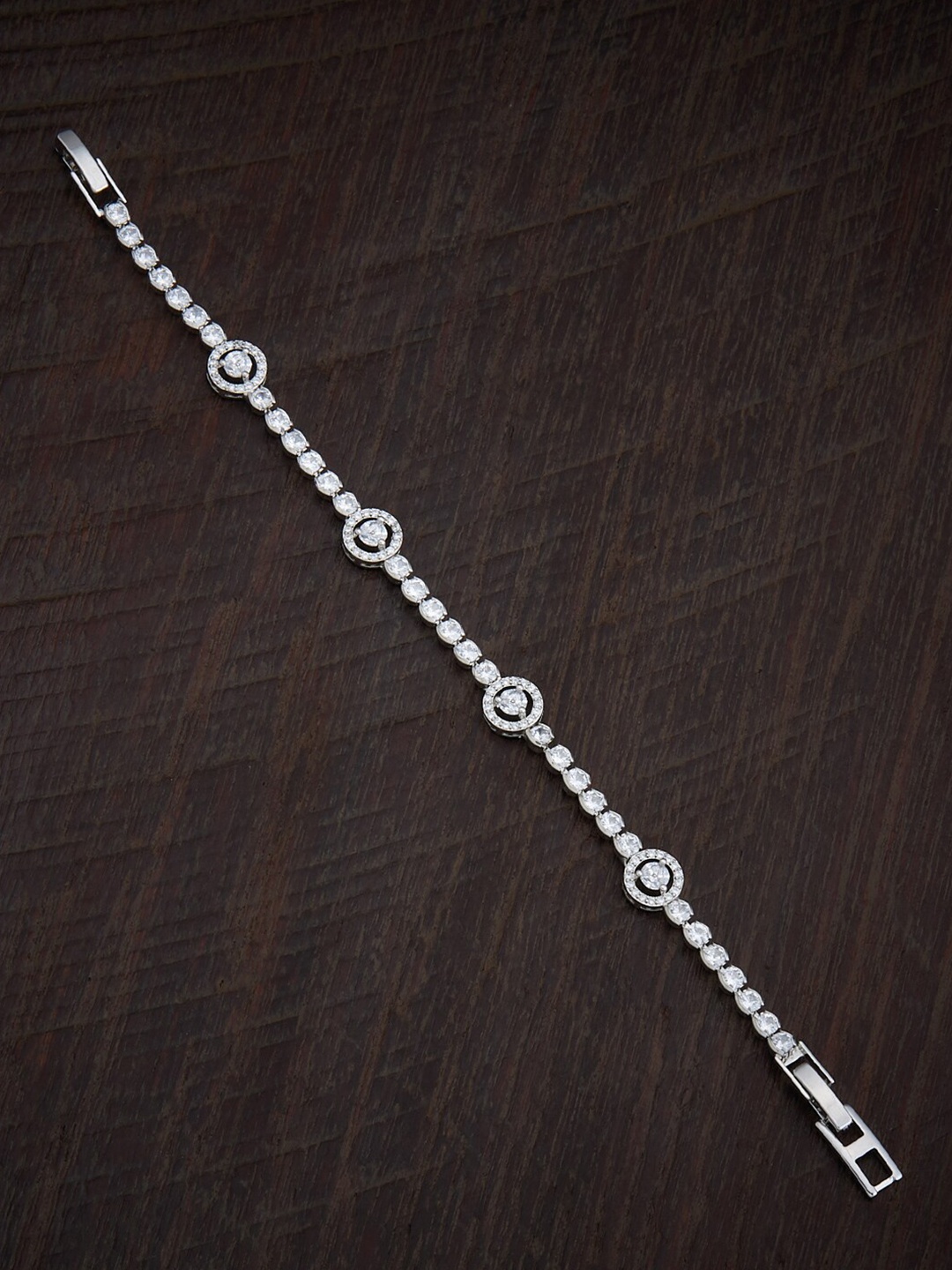 

Kushal's Fashion Jewellery Rhodium-Plated Cubic Zirconia Studded Wraparound Bracelet, Silver