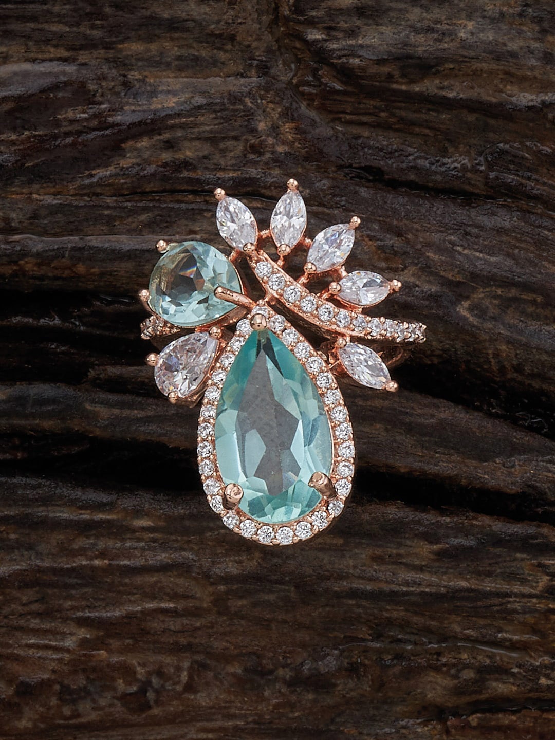 

Kushal's Fashion Jewellery Rose Gold-Plated Zircon-Studded Adjustable Finger Ring