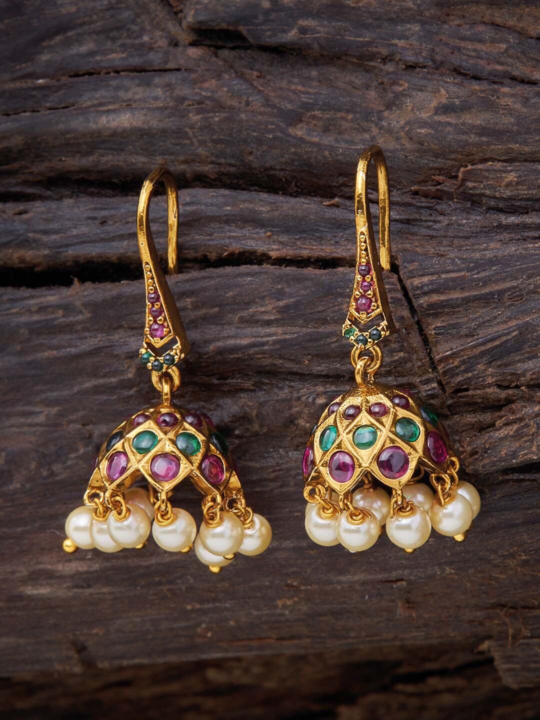 

Kushal's Fashion Jewellery Gold-Plated Dome Shaped Jhumkas