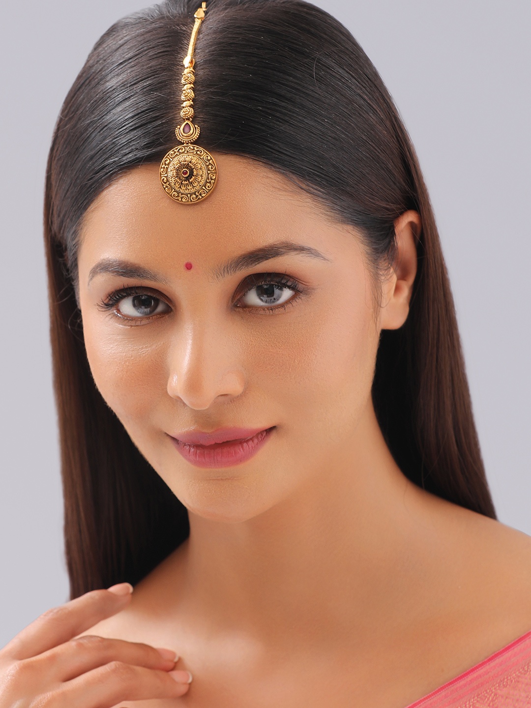 

Kushal's Fashion Jewellery Gold-Plated Ethnic Antique Maang Tikka