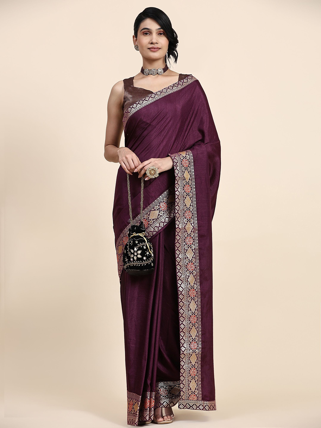 

RACHNA Woven Design Border Saree, Purple