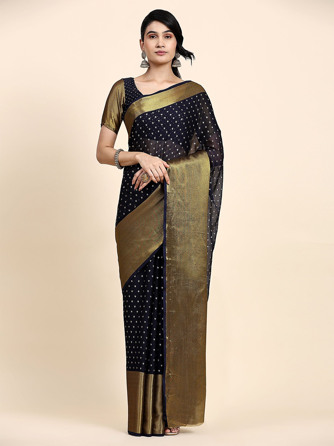 

RACHNA Floral Printed Saree, Navy blue
